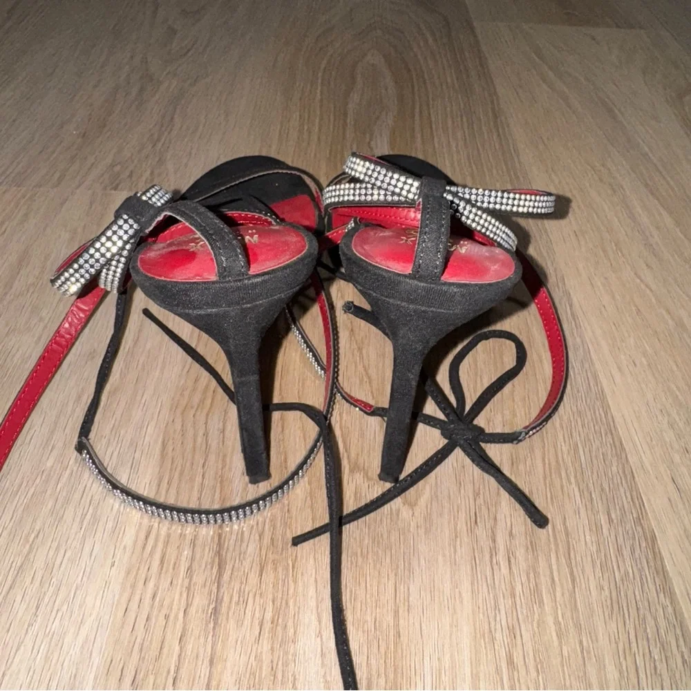 Mix No. 6 Black & Red Strappy Heels with Rhinestones - Size 8